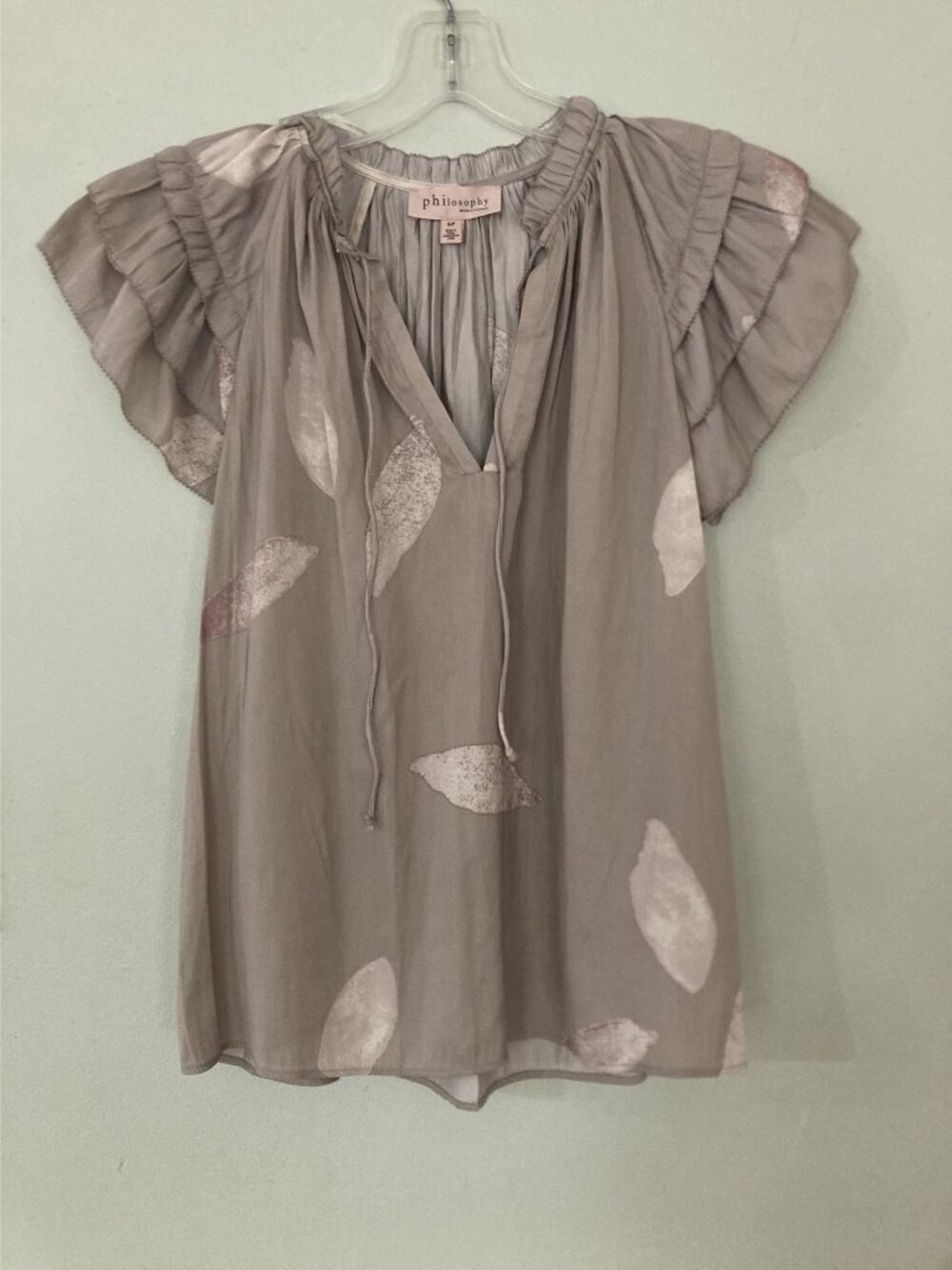 Philosophy Republic Clothing Womens Ruffle Sleeve Floral Print Tunic Top S/P